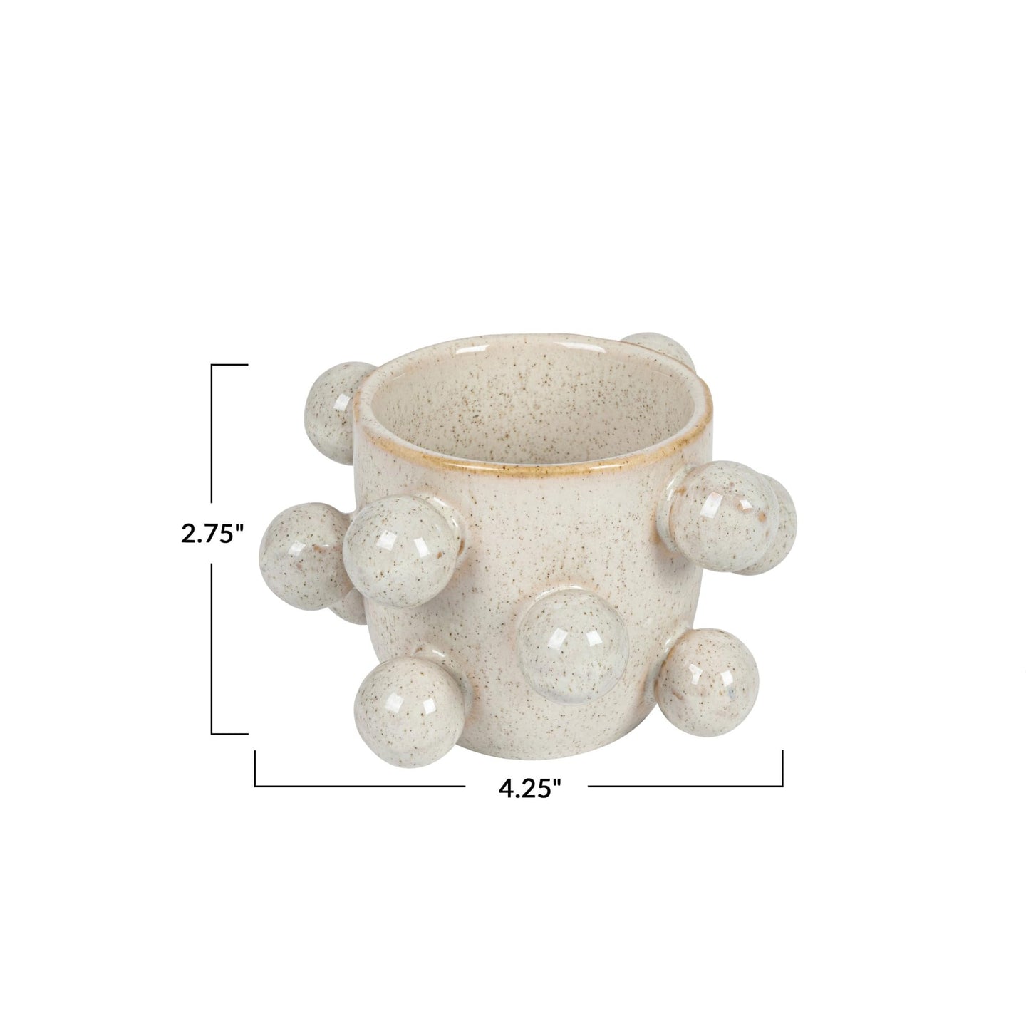 Bloomingville 4.25 Inches Round Stoneware Orbs and Reactive Glaze, Holds 3 Inches Pot, Speckled Cream Planter