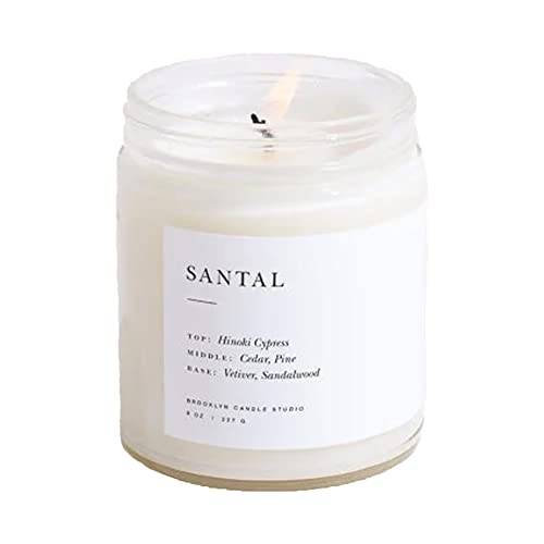 Brooklyn Candle Studio Santal Minimalist Candle | Vegan Soy Wax Luxury Scented Candle Hand Poured in The USA 50 Hour Slow Burn Time (7.5 oz)