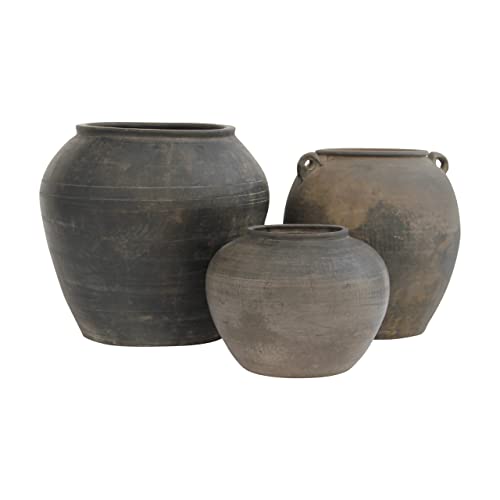 Artissance Large Vintage Charcoal/Gray Pottery Jar with Two Handles (Size & Color Vary)