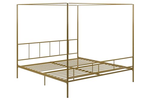 Novogratz Marion Metal Canopy Platform Bed Frame, King, Gold