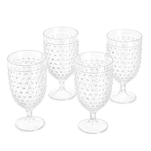 Amazon Basics Tritan Hobnail Texture Footed Iced Tea Glasses - 17-Ounce,Plastic, Set of 4