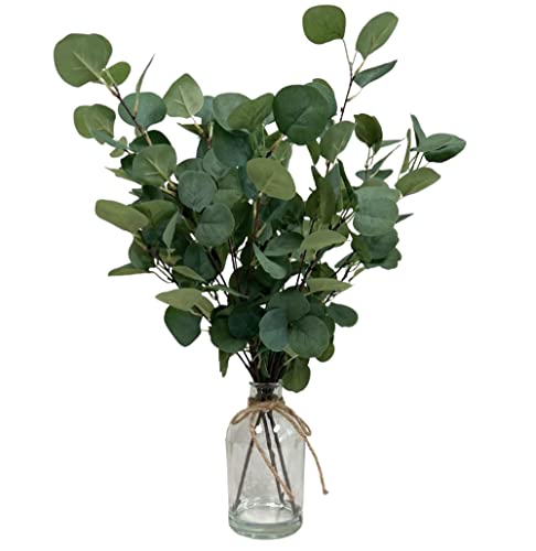 Faux Eucalyptus Leaves in Glass vase w/Burlap - Realistic, Indoor-Outdoor Artificial Eucalyptus Leaves Plant for Bathroom, Bedroom, Kitchen Counter Shelve Decor Office Desk READY TO DISPLAY