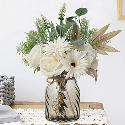 Famigmo Artificial Faux Flowers in Vase for Home Decor,Fake Flowers for Home Kitchen Centerpiece Coffee Table Decorations