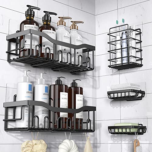 EUDELE Shower Caddy 5 Pack,Adhesive Shower Organizer for Bathroom Storage&Kitchen,No Drilling,Large Capacity,Rustproof Stainless Steel Bathroom Organizer,Bathroom Shower Shelves for Inside Shower Rack