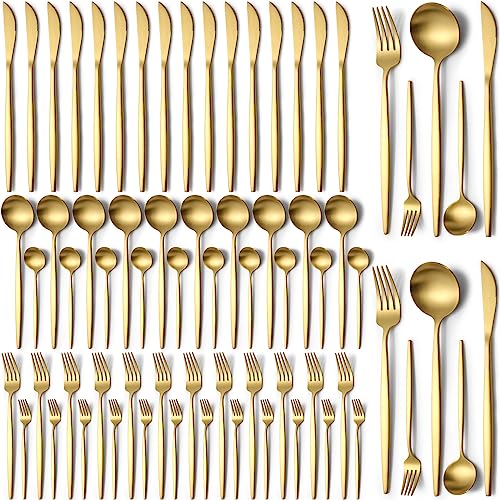 60 Pieces Stainless Steel Silverware Set, Flatware Cutlery Set Service for 12, Tableware Cutlery Set Include Knife Fork Spoon Set, Utensils for Home, Restaurant, Hotel, Dishwasher Safe (Gold)