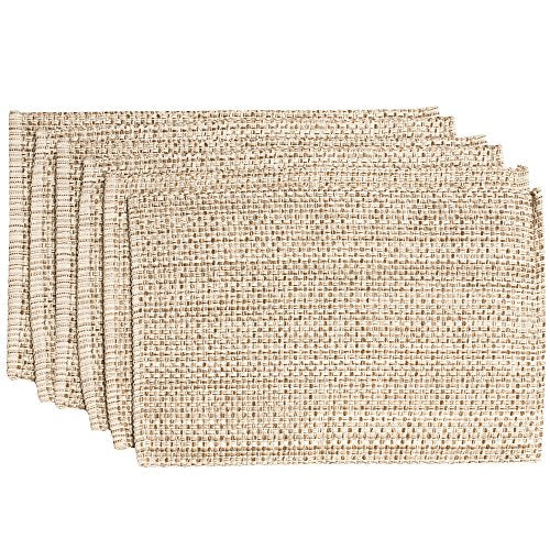Sweet Home Collection 100% Cotton Placemats for Dining Room Rectangle Two Tone Woven Fabric 13" x 19" Soft Durable Table Mat Set, Set of 6, Eggshell