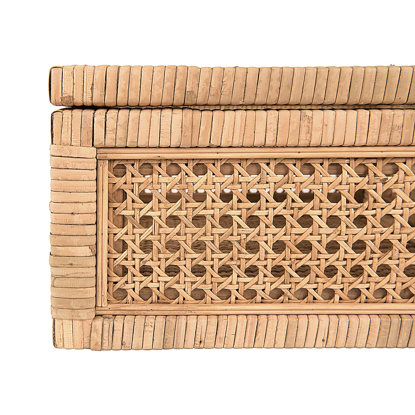 Creative Co-Op Modern Decorative Square Woven Rattan and Wood Display Boxes with Glass Top, Set of 2 Sizes, Natural Finish
